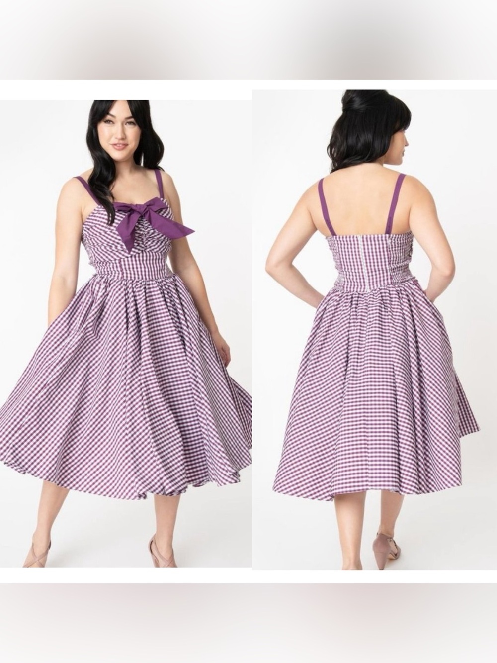 NWT Unique Vintage purple gingham swing midi dress size Large 10/12
